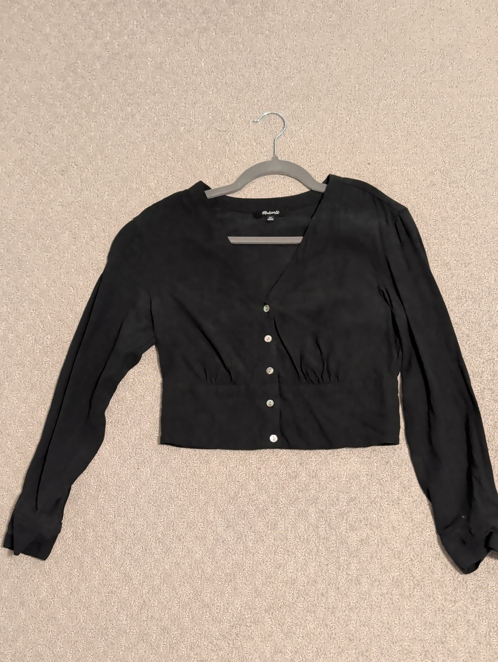 Madewell Black V-Neck Button Front Cropped Blouse